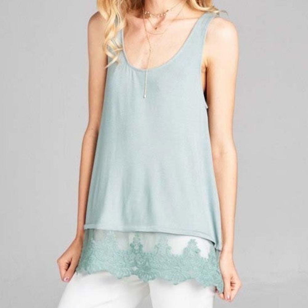 Blue Sage Tank with Lace Bottom, Emerald Brand, Size Small